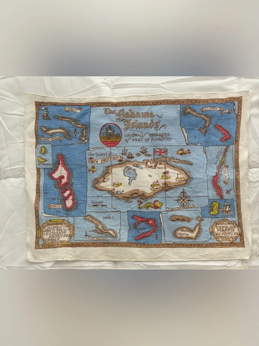 Bahama Islands VTG Irish Linen 4 Placemats map